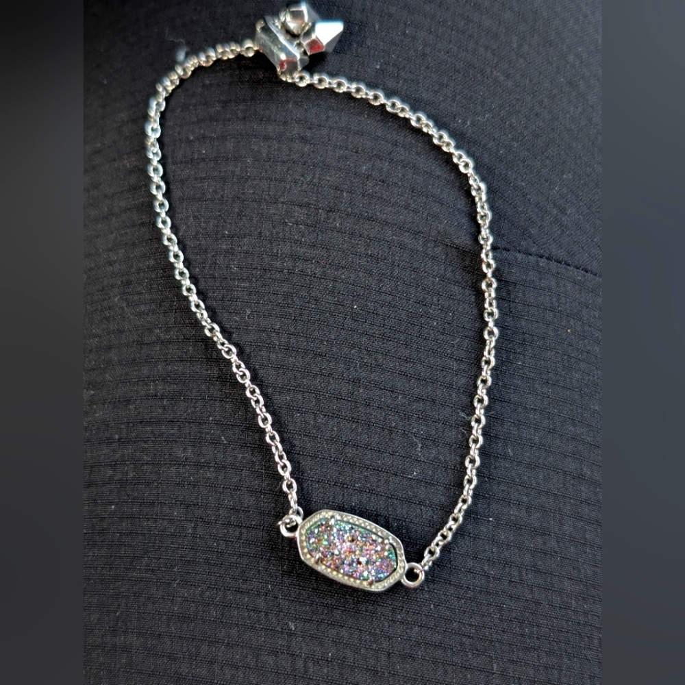 Kendra Scott Elaina Silver Adjustable Bracelet with Grey/Multicolor Drusy stone